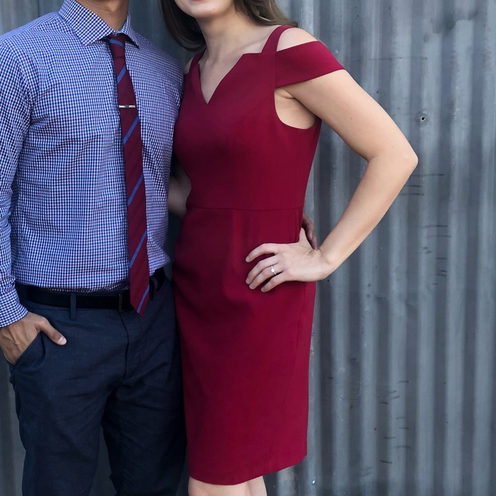 White House Black Market Red Dress (off shoulder peekaboo)